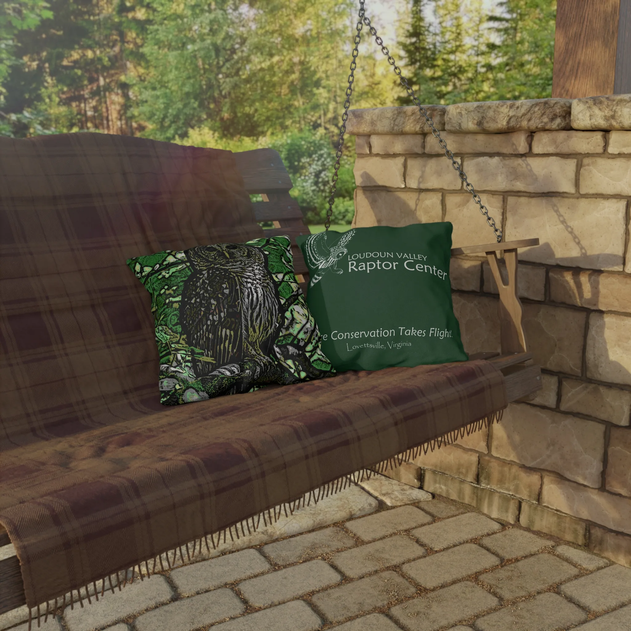 Outdoor Pillow — Barred Owl Mosaic/Conservation Print for Garden & Patio (Loudoun Valley Raptor Center) - Image 4