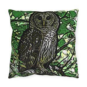Outdoor Pillow — Barred Owl Mosaic/Conservation Print for Garden & Patio (Loudoun Valley Raptor Center)