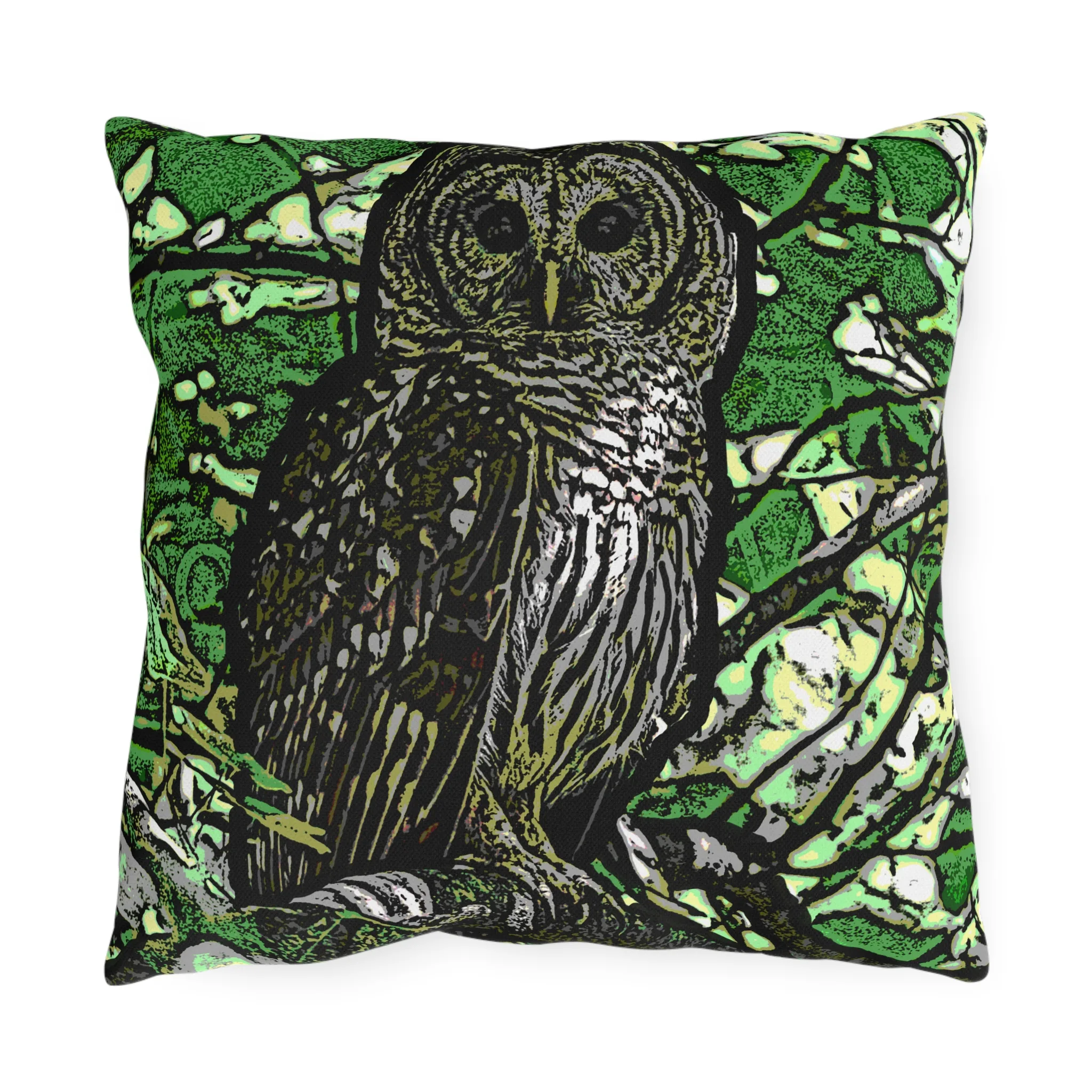 Outdoor Pillow — Barred Owl Mosaic/Conservation Print for Garden & Patio (Loudoun Valley Raptor Center)